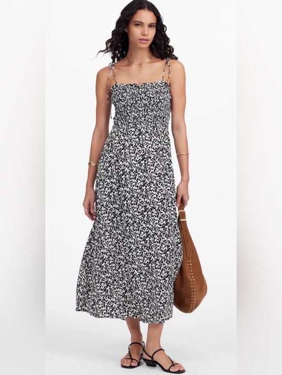 Madewell Dresses & Skirts - Madewell Black & White Tie Shoulder Midi Dress in Floral